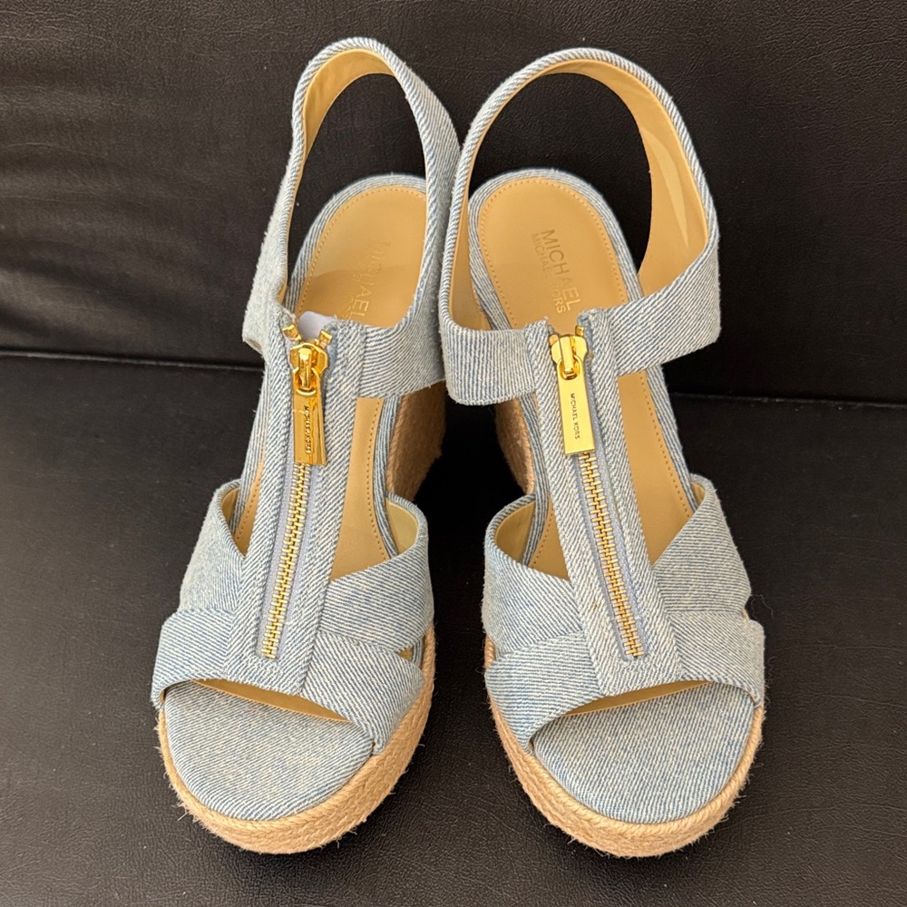 Michael Kors Blue Denim Wedges with Gold Zipper